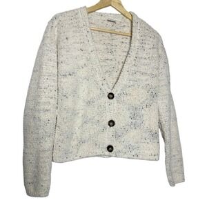 Essentials by Full Tilt Cream Speckled Fuzzy Button‎ Up Cardigan Sweater
